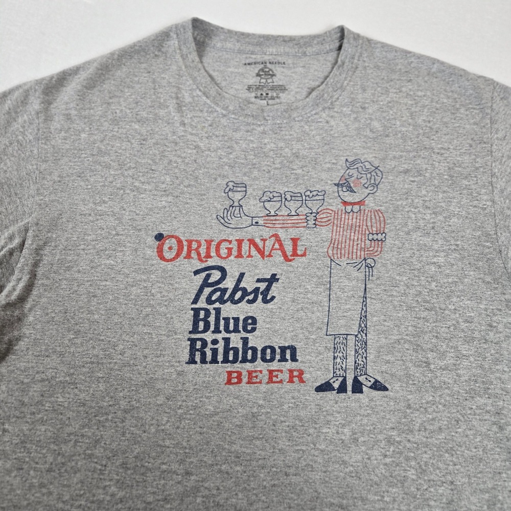 American Needle T-Shirt Mens Large Gray Pabst Blue Ribbon Beer Graphic (T6)